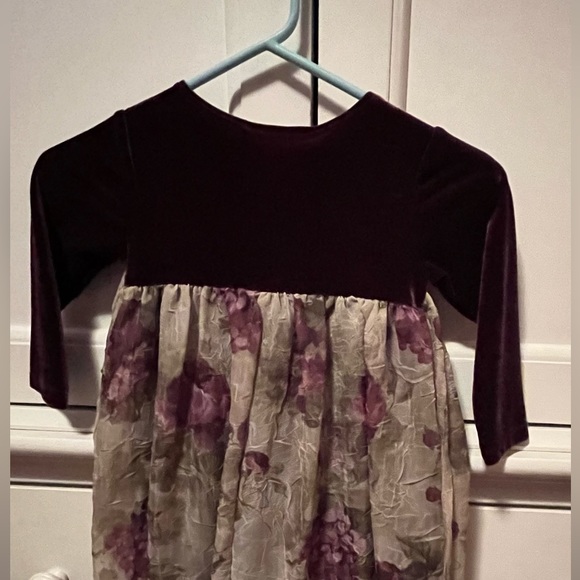 Deep burgundy/red & light green, flower fabric on bottom, size 3T dress - Picture 5 of 10